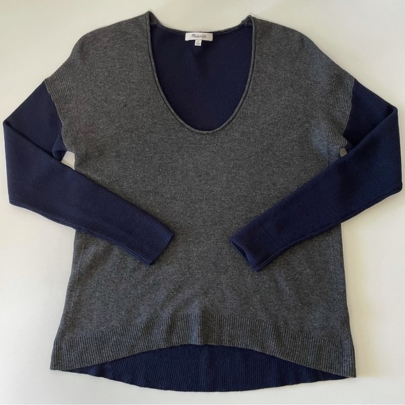 NEW Madewell Kimball Colorblock Wool Blend Pullover Sweater Grey Navy Blue Small - Picture 11 of 14
